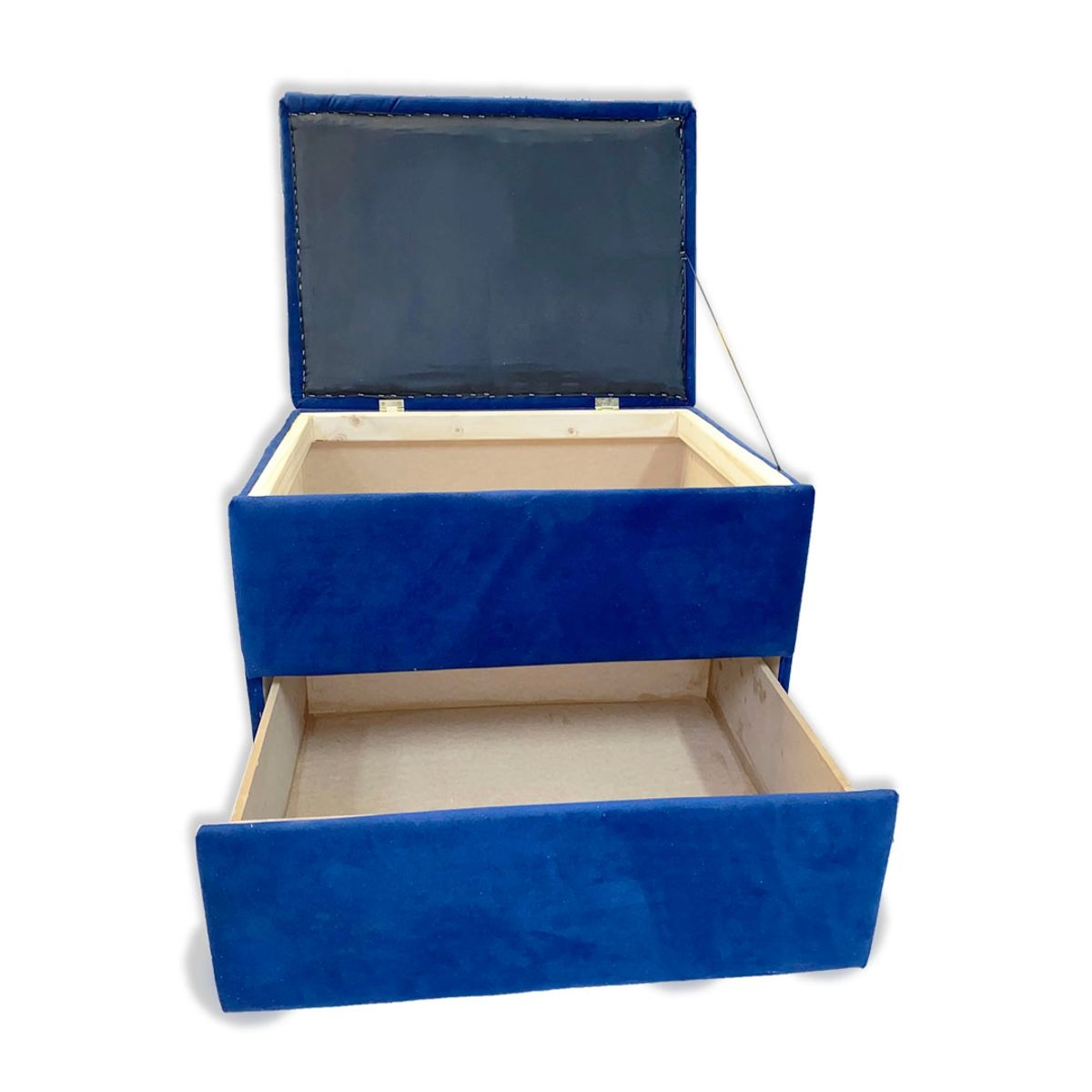 MUEBLES HVM - Banqueta Baul Zapatero Azul Felpa Pmadera
