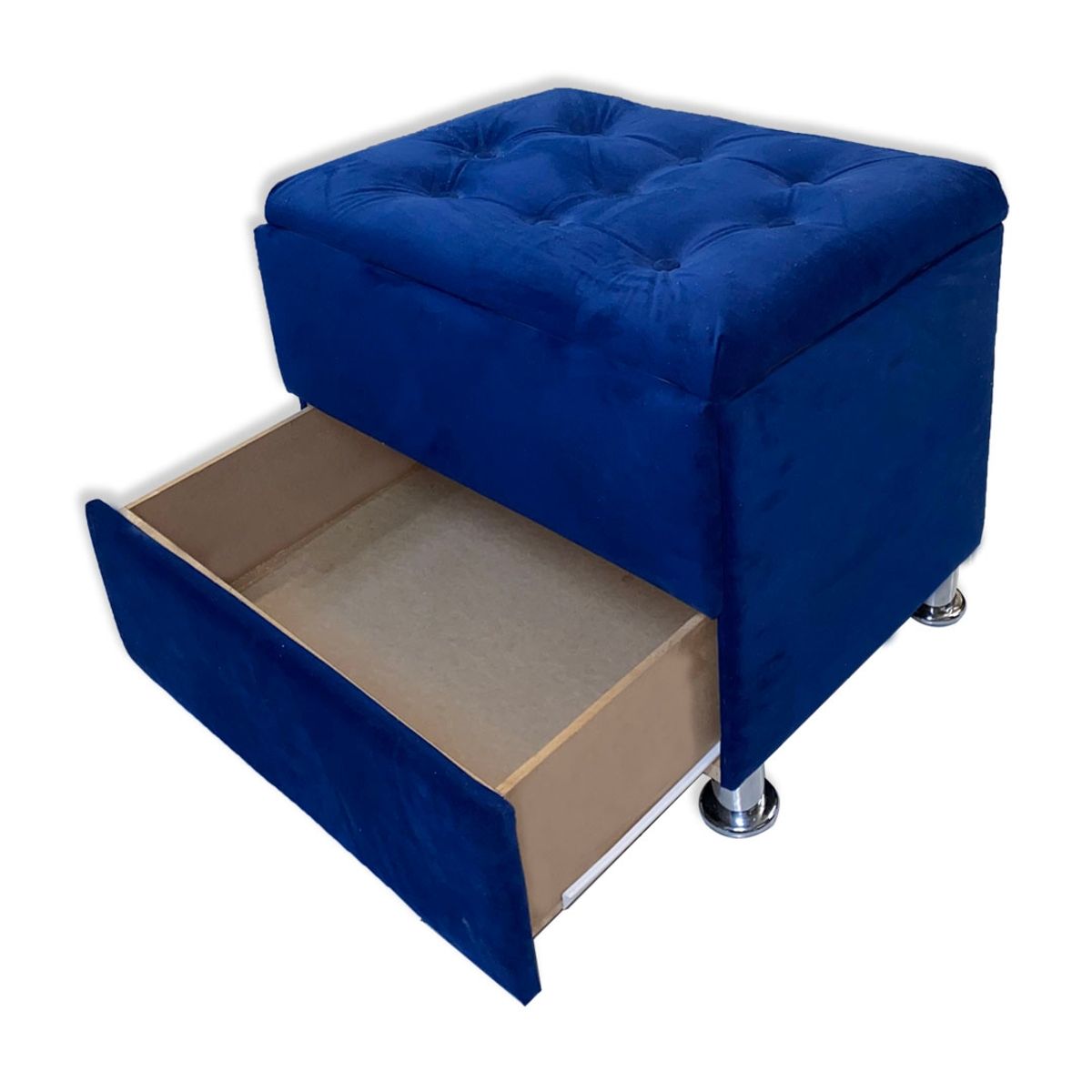 MUEBLES HVM - Banqueta Baul Zapatero Azul Felpa Pmadera