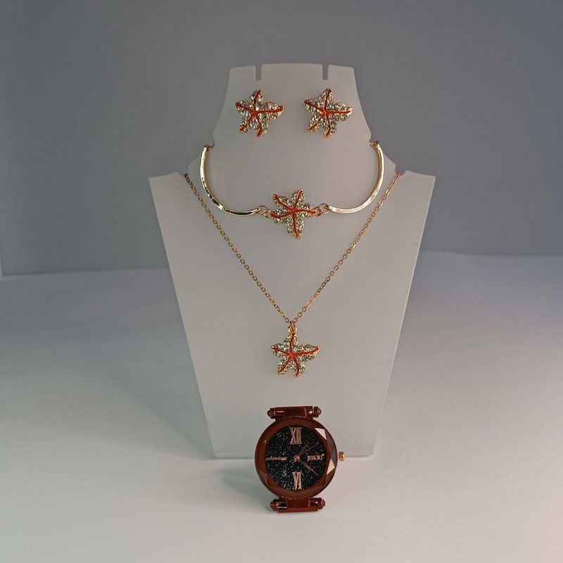 GENERICO - Reloj pulsera collar y aros de moda con diamantes imitación para mujer