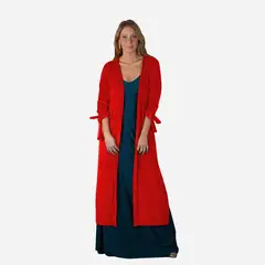 MARIA PASKARO - Tapado Kimono Largo Verona Rojo Terciopelo