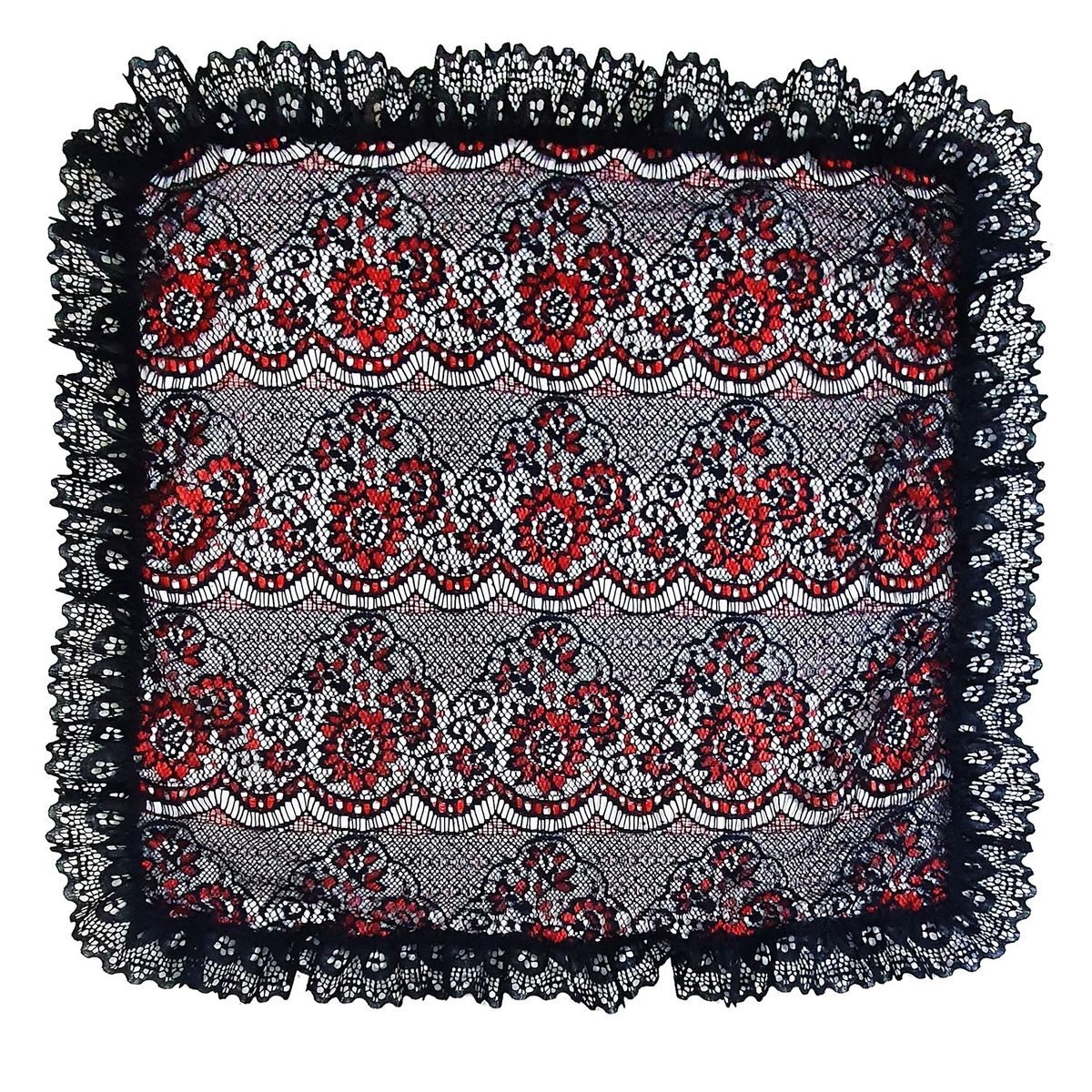 MAISONETTE - Pañuelo de Cueca Brava 50x50 Bicolor Negro Rojo Encaje Negro