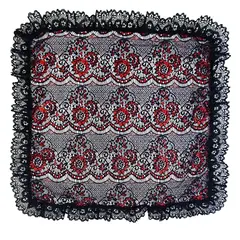 MAISONETTE - Pañuelo de Cueca Brava 50x50 Bicolor Negro Rojo Encaje Negro