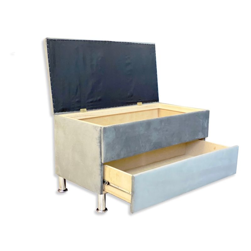 MUEBLES HVM - Banqueta Baul Zapatero Gris Felpa Pmetal