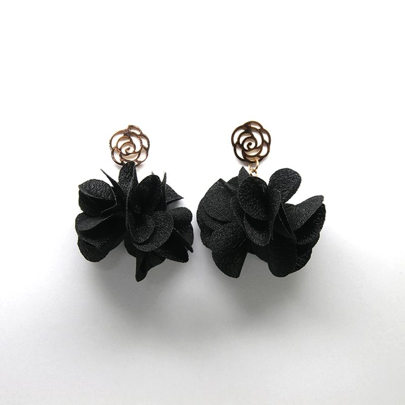 GENERICO - Aros Pendientes Flor Perla Negra