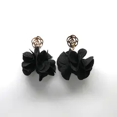 GENERICO - Aros Pendientes Flor Perla Negra