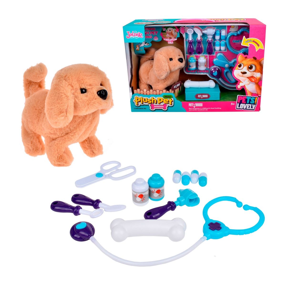 ANSALDO - Perro Que Camina Y Ladra Con Set De Veterinaria - Café