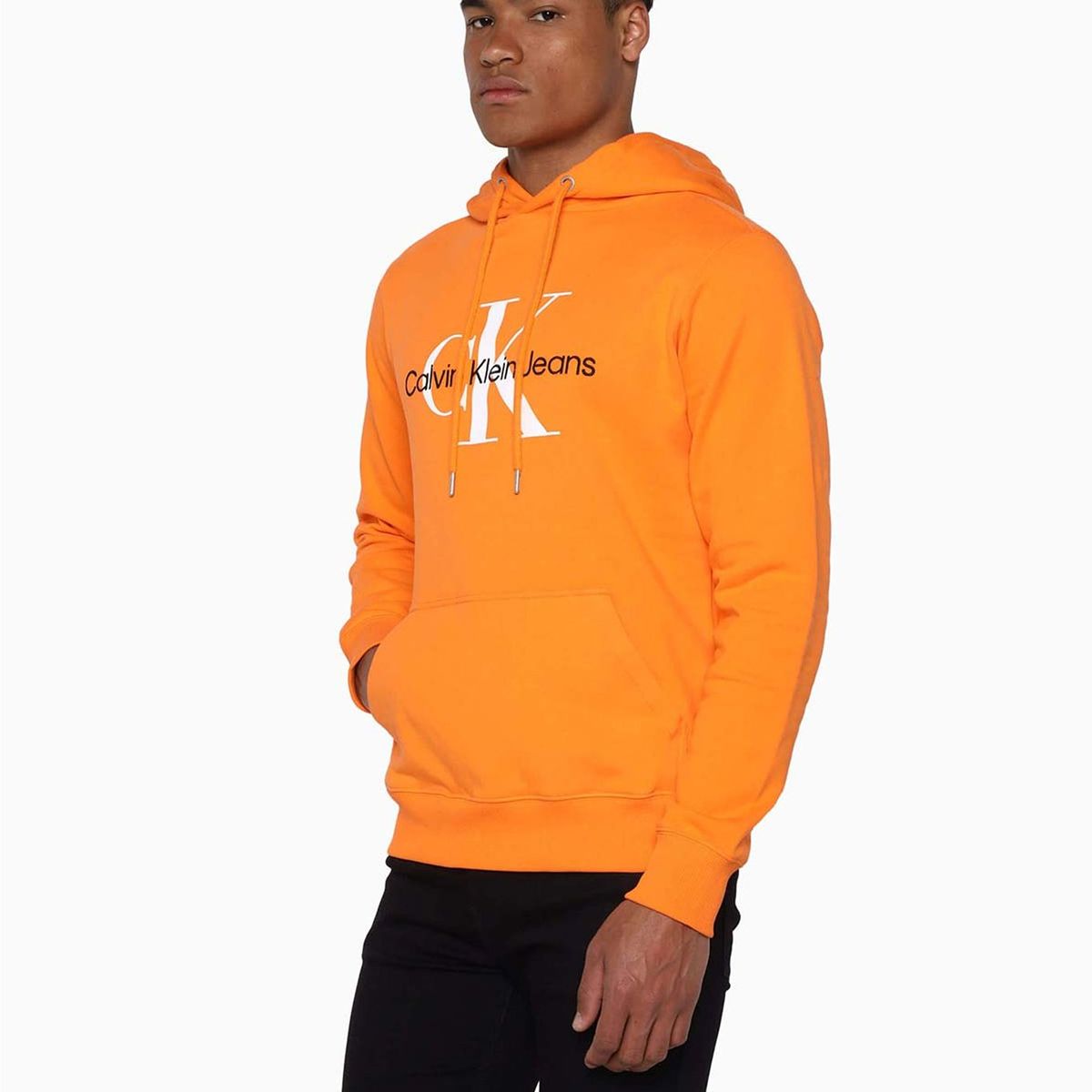 CALVIN KLEIN - Sudadera de algodón orgánico con capucha y monograma Naranja Calvin Klein