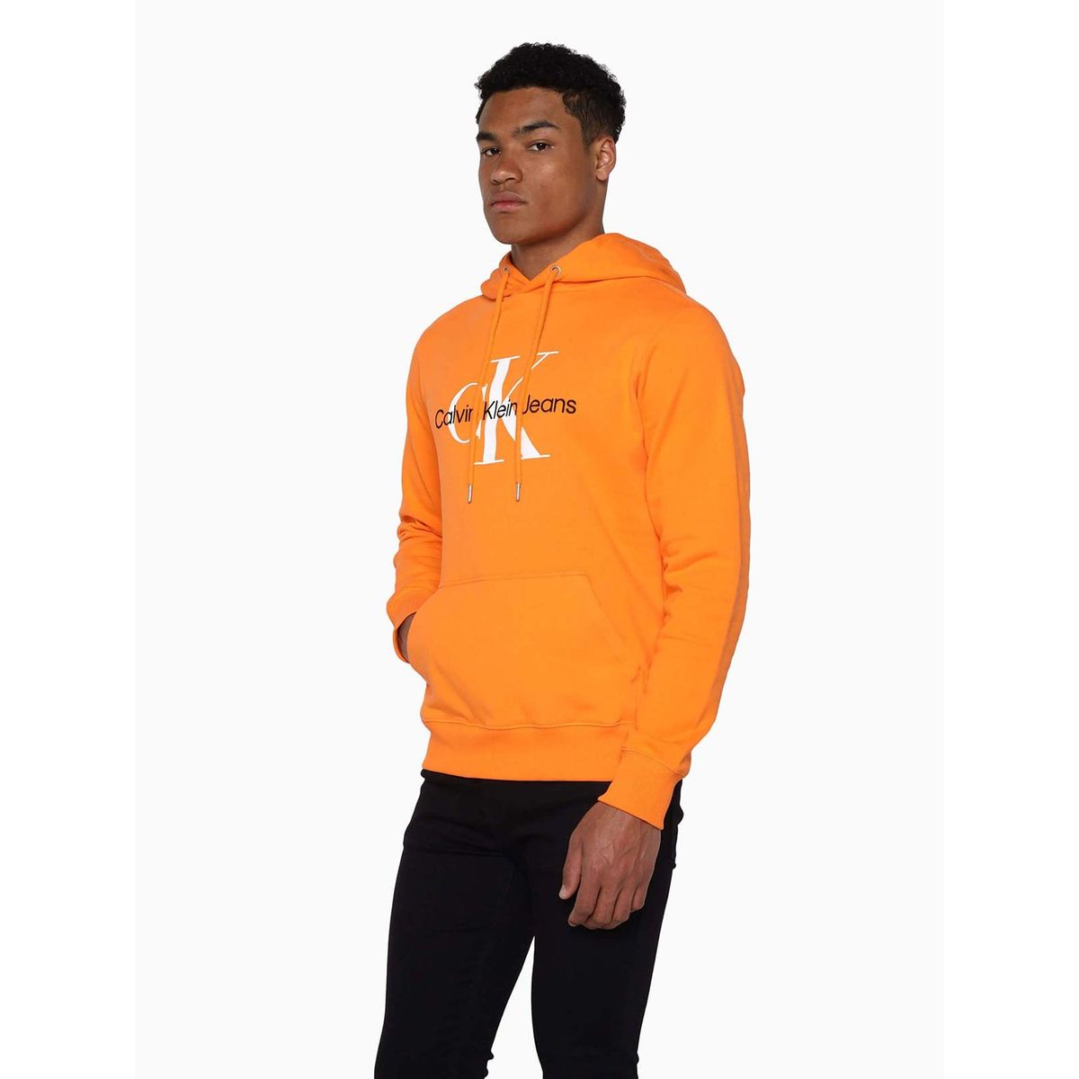 CALVIN KLEIN - Sudadera de algodón orgánico con capucha y monograma Naranja Calvin Klein
