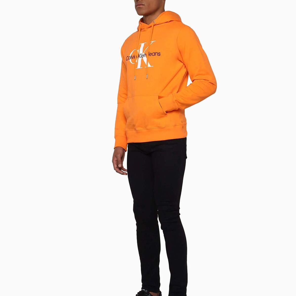 CALVIN KLEIN - Sudadera de algodón orgánico con capucha y monograma Naranja Calvin Klein
