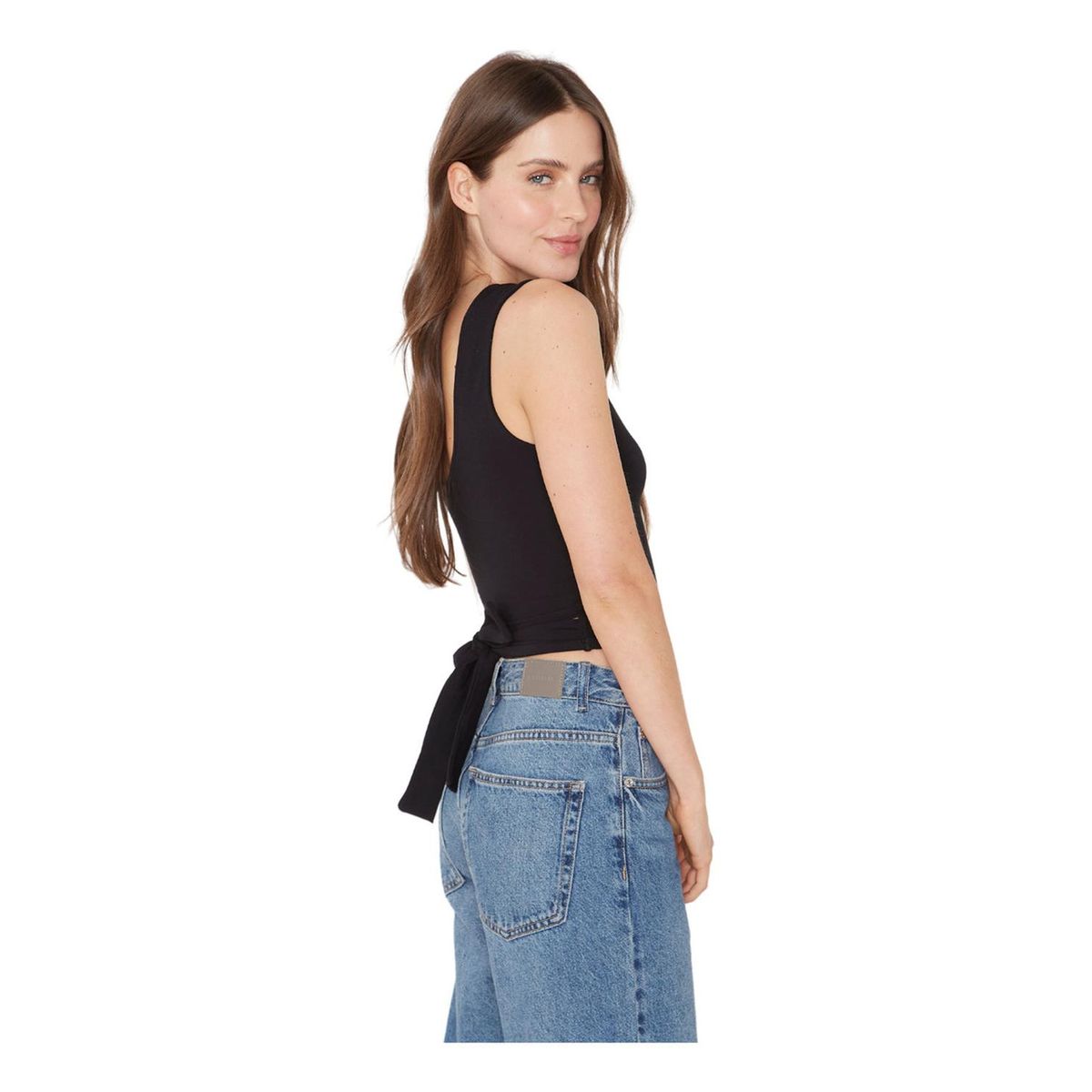 JACINTA TIENDA - Polera Gracia crop con lazo III negra Jacinta Tienda