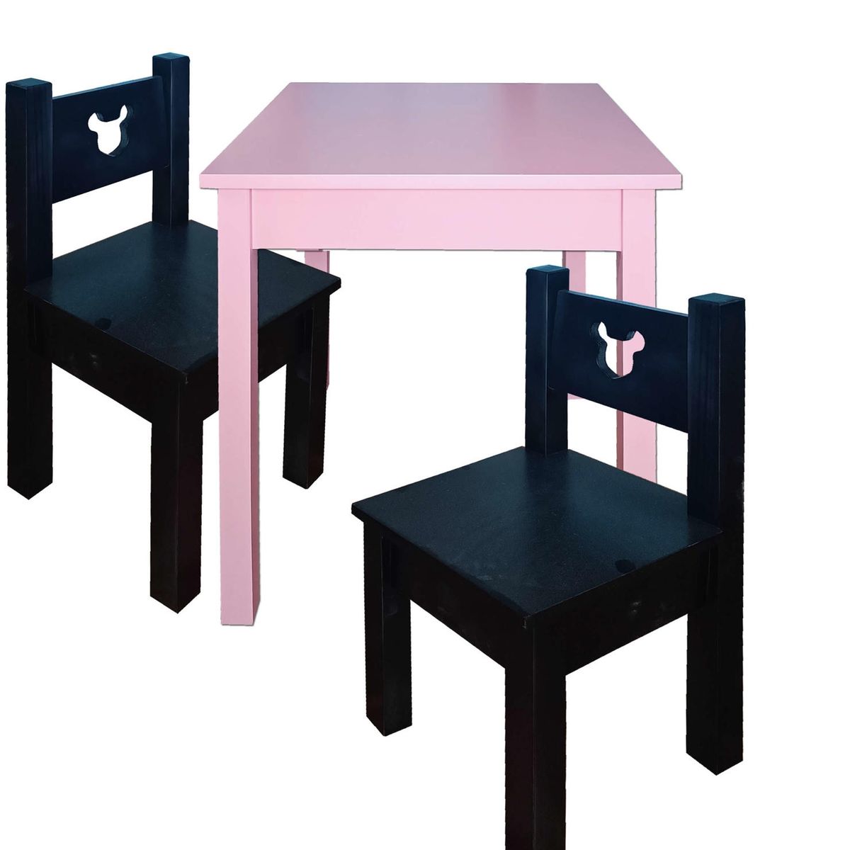 DECORACION CREATIVA - Mesa infantil con 2 sillas Lacadas Rosado Negra Minie