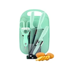 SANTU HOME & DECO - Set de Cuchillos y Utensilios Tabla Picar Cocina 7 Piezas Turquesa