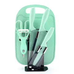 SANTU HOME & DECO - Set de Cuchillos y Utensilios Tabla Picar Cocina 7 Piezas Turquesa