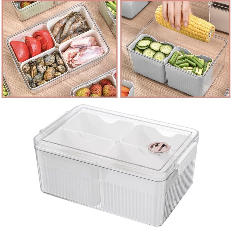 SANTU HOME & DECO - Organizador Refrigerador Contenedores Herméticos Alimentos 4 Divisiones Verde