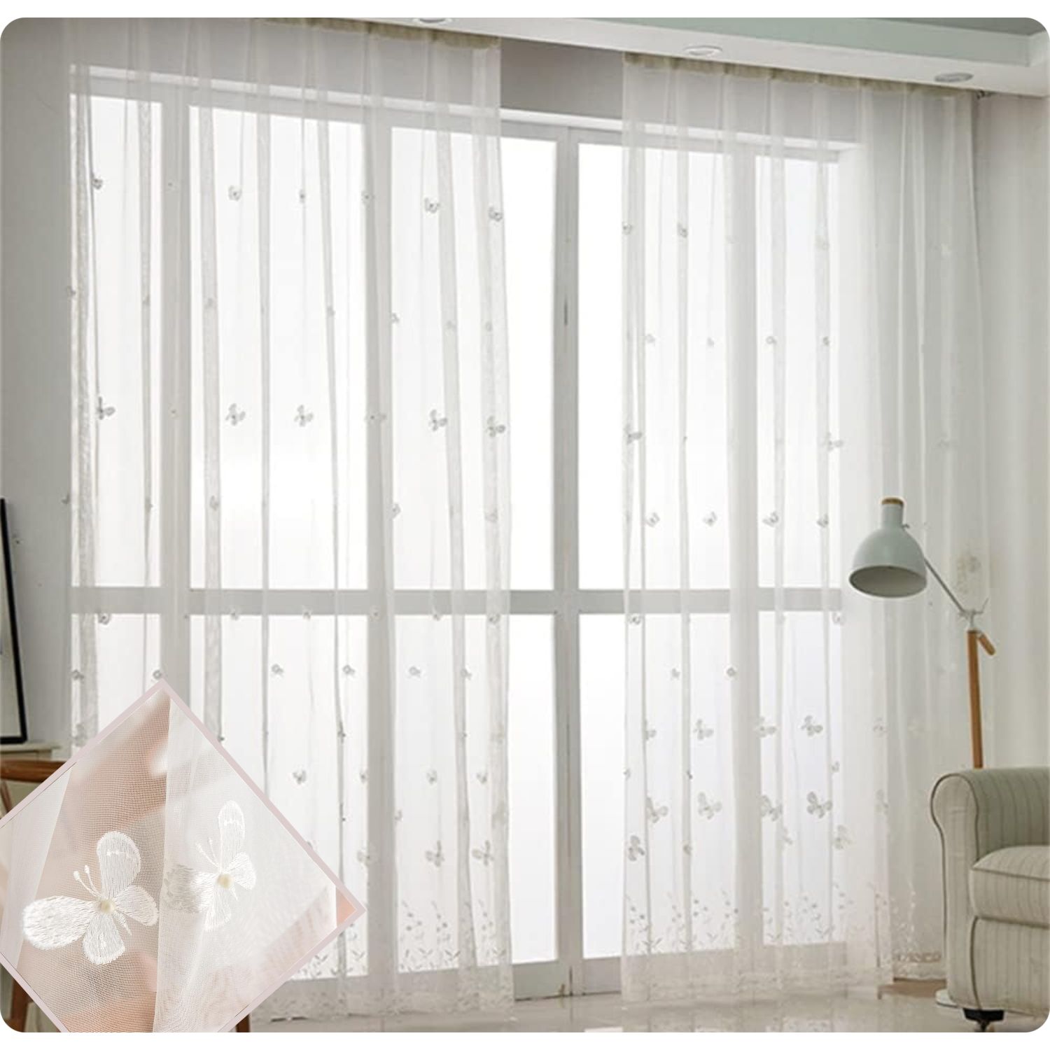 Joyswahl - Visillo De Voile Con Bordado De Flores, Cortinas Gusanillo Transparente Para Cocina, 1 Pieza, Poliéster, Grau Blüten, HxB 30x90cm