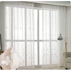 GENERICO - Visillo tela delgada translucida con diseño bordado de mariposas 2 visillo 140x230 C/U