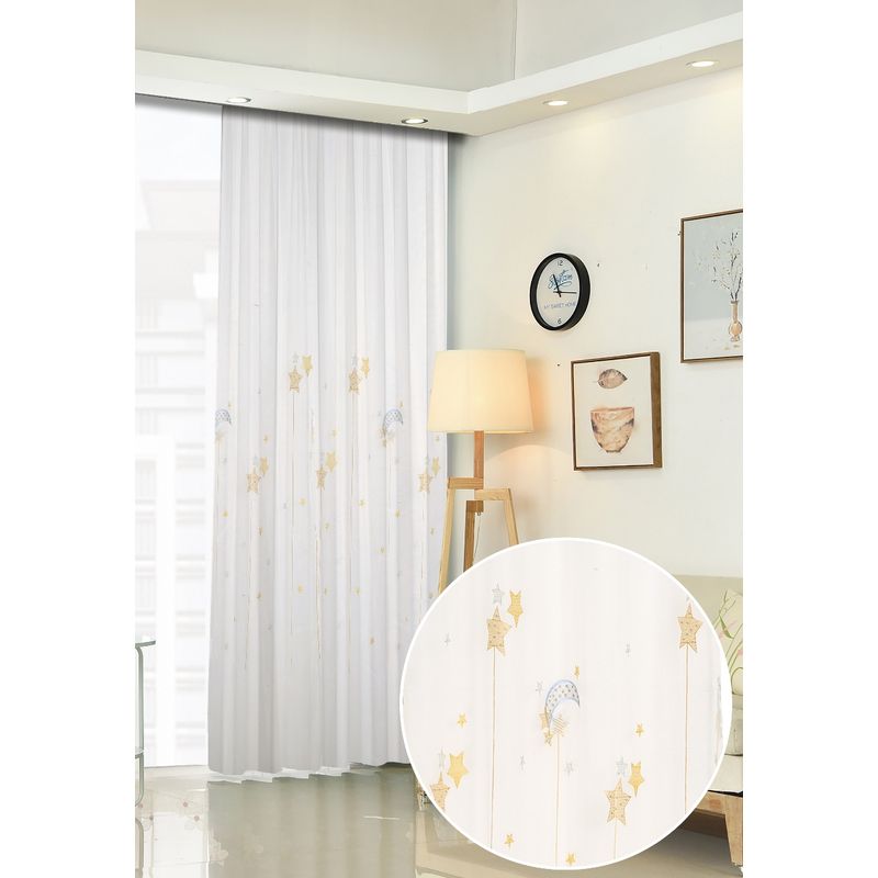 GENERICO - visillo tela delgada translucida con diseño bordado de estrellas 2 visillo 140x230 C/U