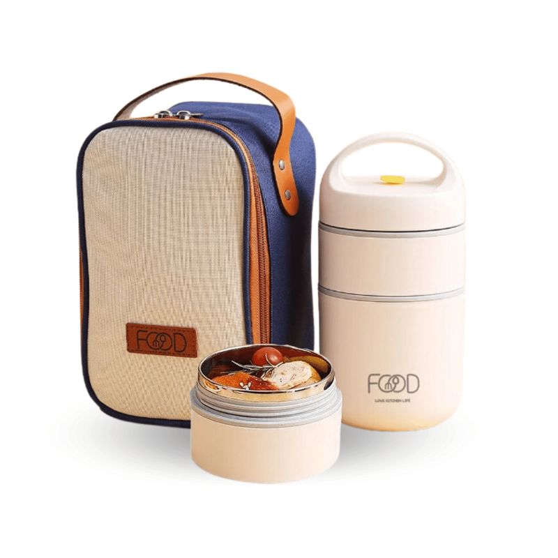 SANTU HOME & DECO - Termo Lonchera Termica Lunch Box Comida con Bolso Transporte Blanco