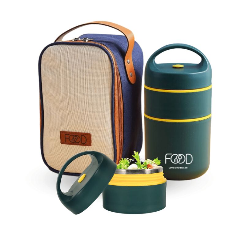 SANTU HOME & DECO - Termo Lonchera Termica Lunch Box Comida con Bolso Transporte Verde
