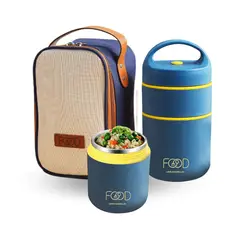 SANTU HOME & DECO - Termo Lonchera Termica Lunch Box Comida con Bolso Transporte Azul