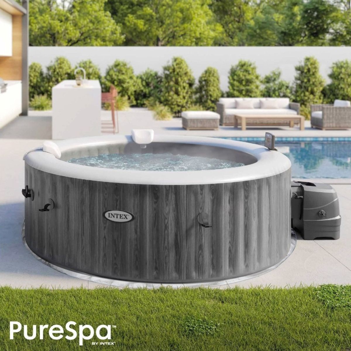 INTEX - Spa Hot Tub Inflable Intex Greywood Deluxe 4 Personas