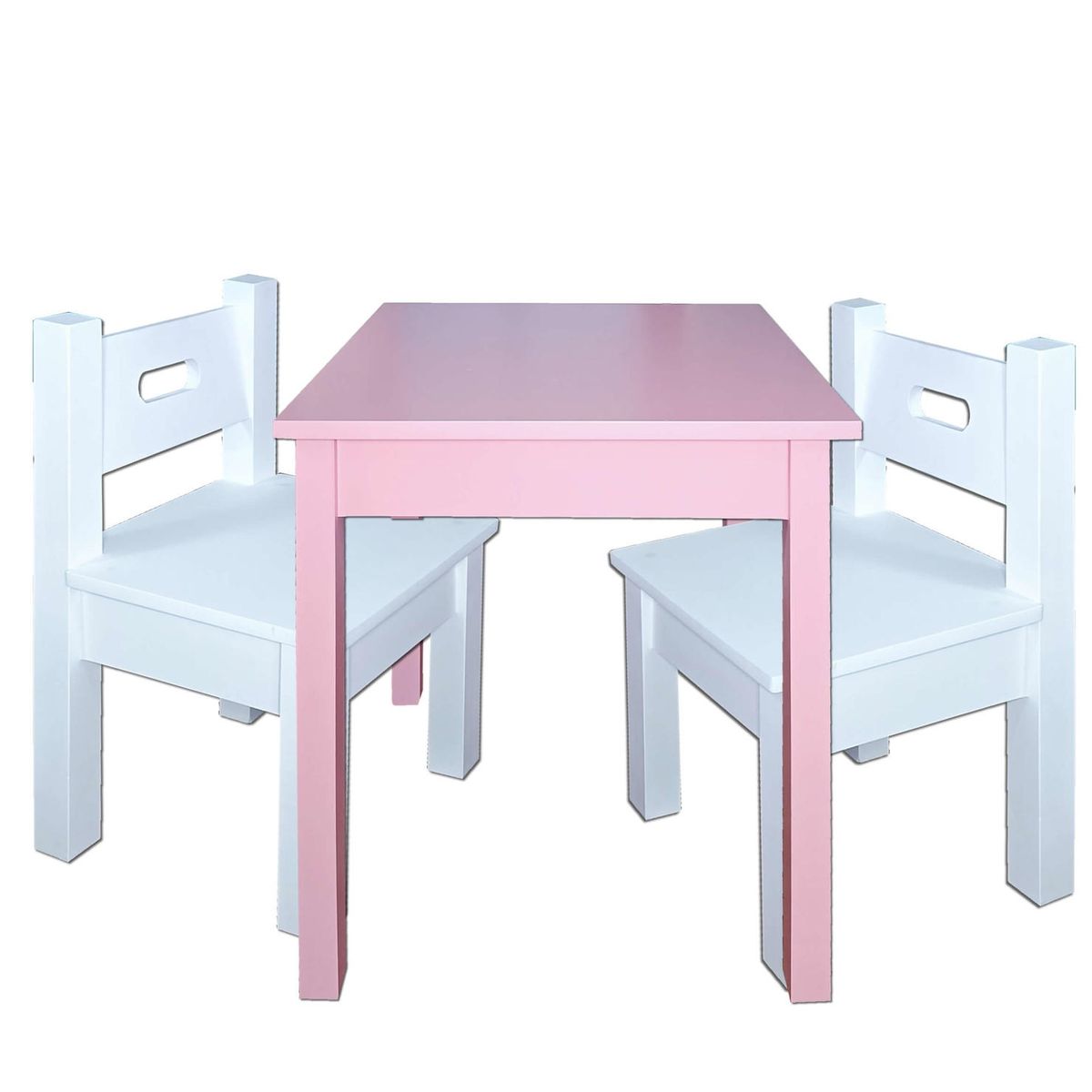 DECORACION CREATIVA - Mesa infantil con 2 sillas Lacadas Rosado Blanco