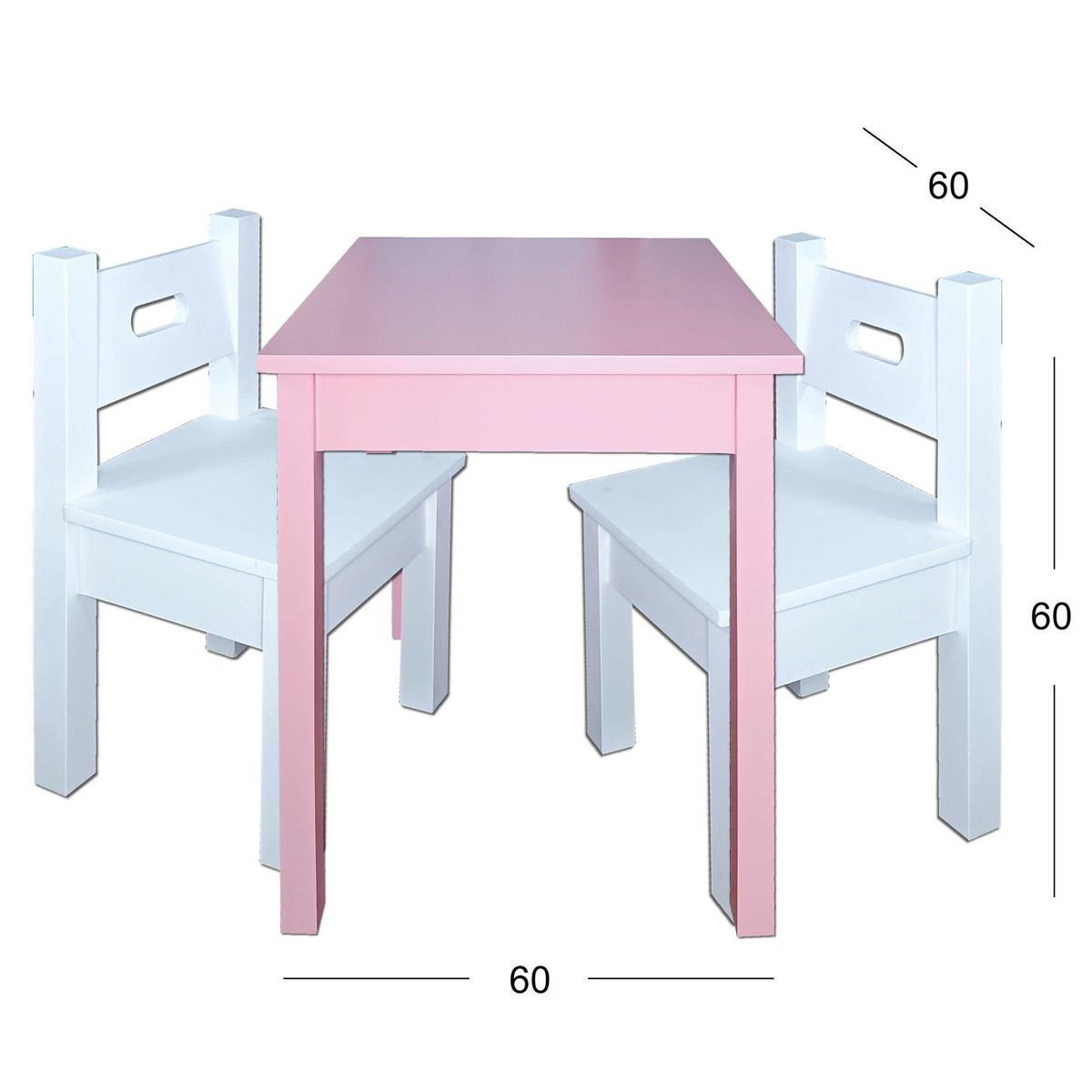 DECORACION CREATIVA - Mesa infantil con 2 sillas Lacadas Rosado Blanco
