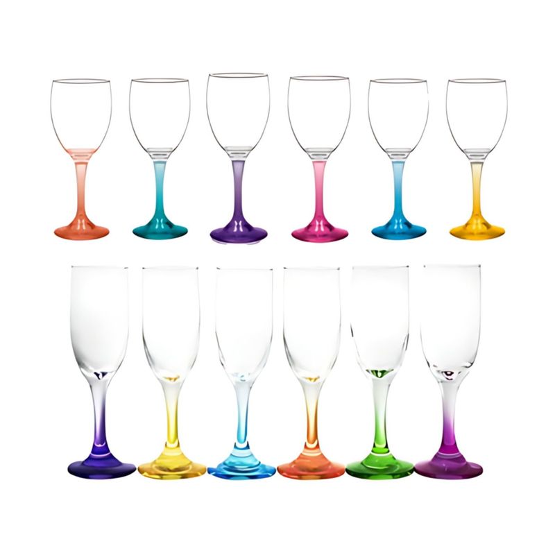 CRISTAR - Set 6 Copas Vino + 6 Copas Champaña Versalles Pie Color Cristar