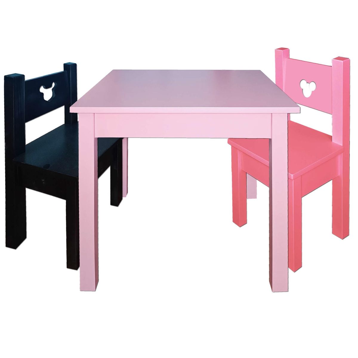 DECORACION CREATIVA - Mesa infantil con 2 sillas Lacadas Rosado Rosa Negro