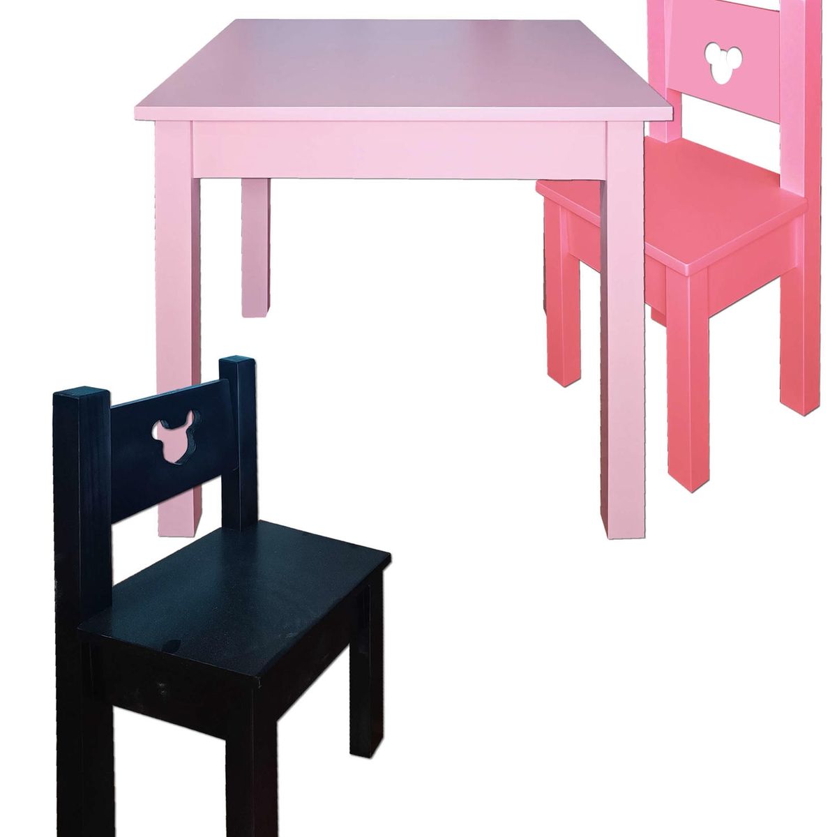 DECORACION CREATIVA - Mesa infantil con 2 sillas Lacadas Rosado Rosa Negro