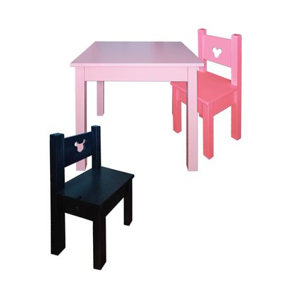 Imagen 2 del producto Mesa infantil con 2 sillas Lacadas Rosado Rosa Negro