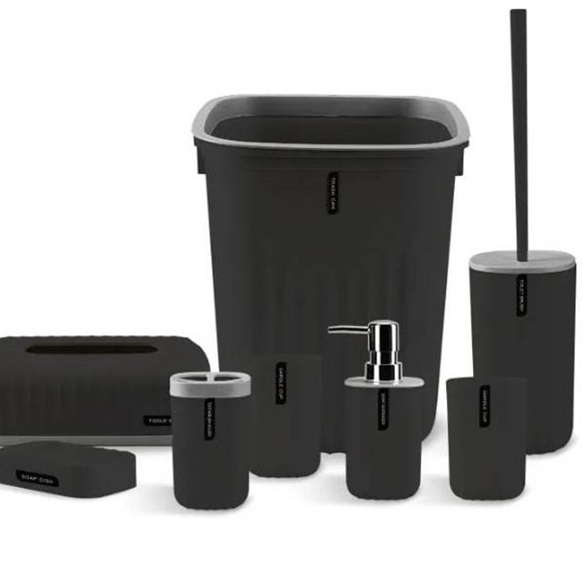 GENERICO - Juego Para Baño De 6 Piezas Accesorio Bathroom Cuadrado Negro