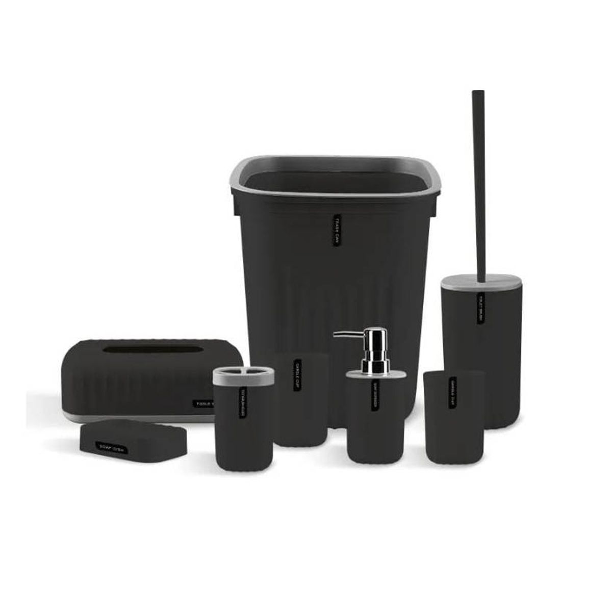 GENERICO - Juego Para Baño De 6 Piezas Accesorio Bathroom Cuadrado Negro