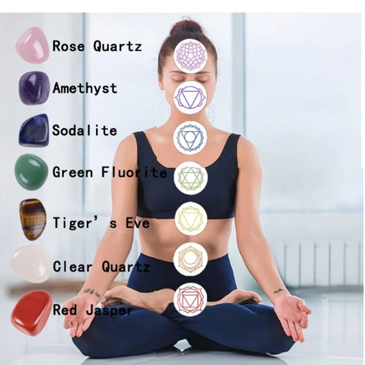 GENERICO - CONJUNTO DE PIEDRAS CURATIVAS Y COLLAR DE 7 CHAKRAS