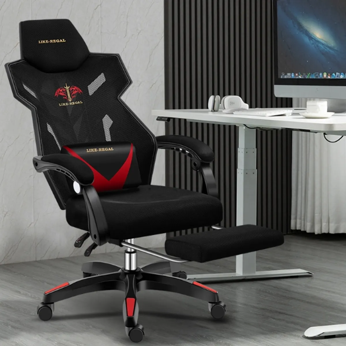 CRUSEC - Silla Gamer Reclinable Con Reposapiés Moderna Ergonómica