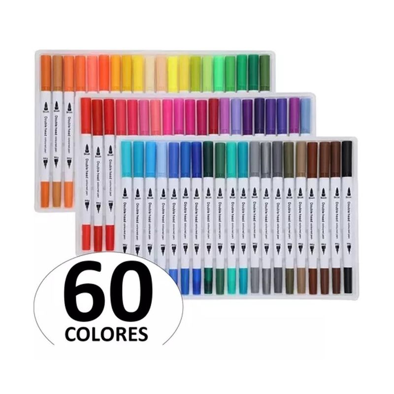 GENERICO - 60 Marcadores De Doble Punta Tipo Pincel Colores