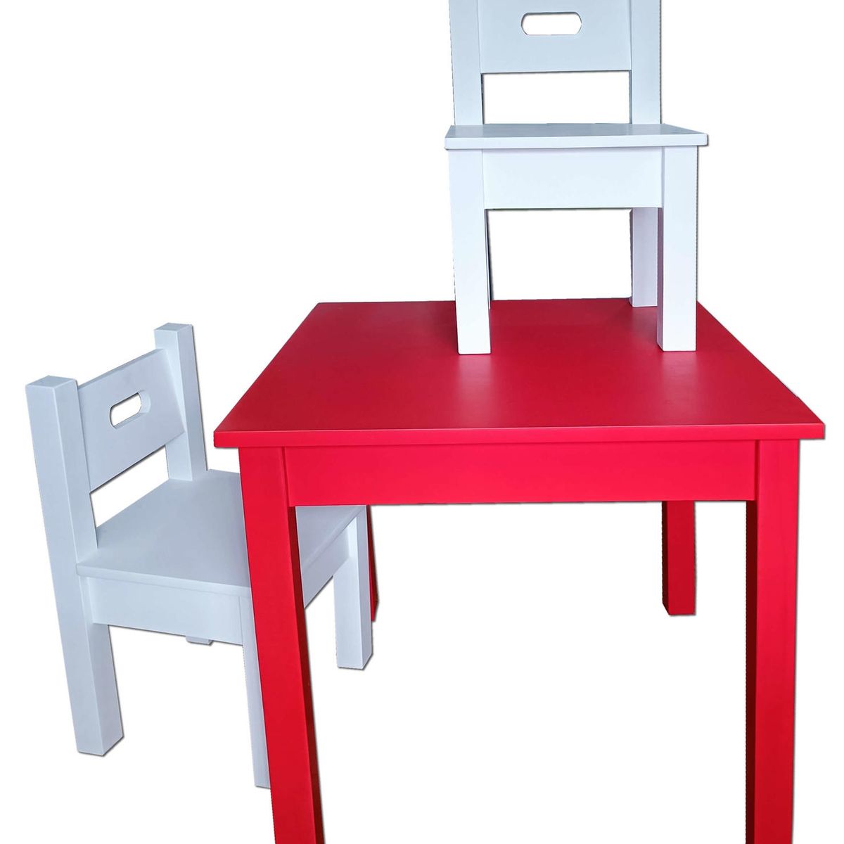 DECORACION CREATIVA - Mesa infantil con 2 sillas Lacada Roja Blanca