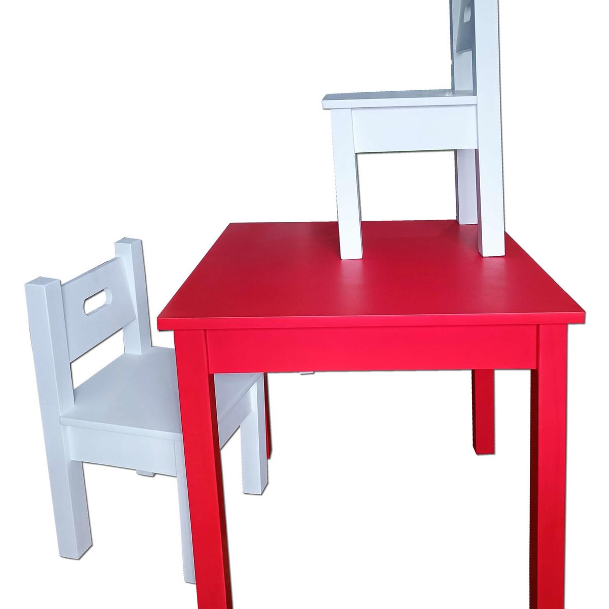 DECORACION CREATIVA - Mesa infantil con 2 sillas Lacada Roja Blanca