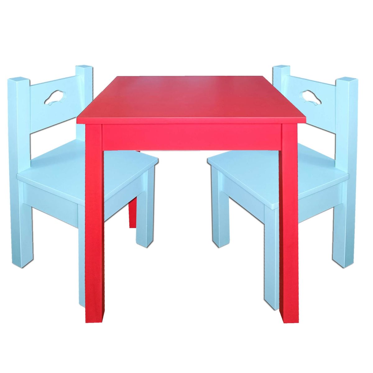 DECORACION CREATIVA - Mesa infantil con 2 sillas Lacada Roja Celeste