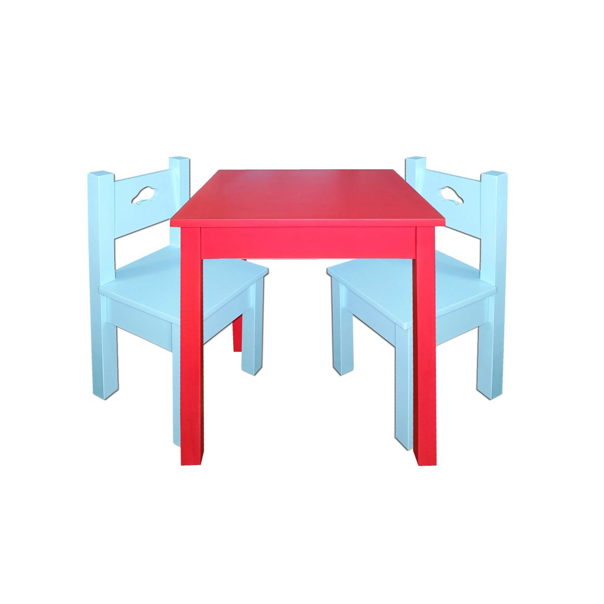 DECORACION CREATIVA - Mesa infantil con 2 sillas Lacada Roja Celeste