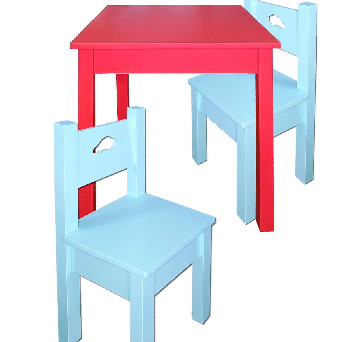 DECORACION CREATIVA - Mesa infantil con 2 sillas Lacada Roja Celeste