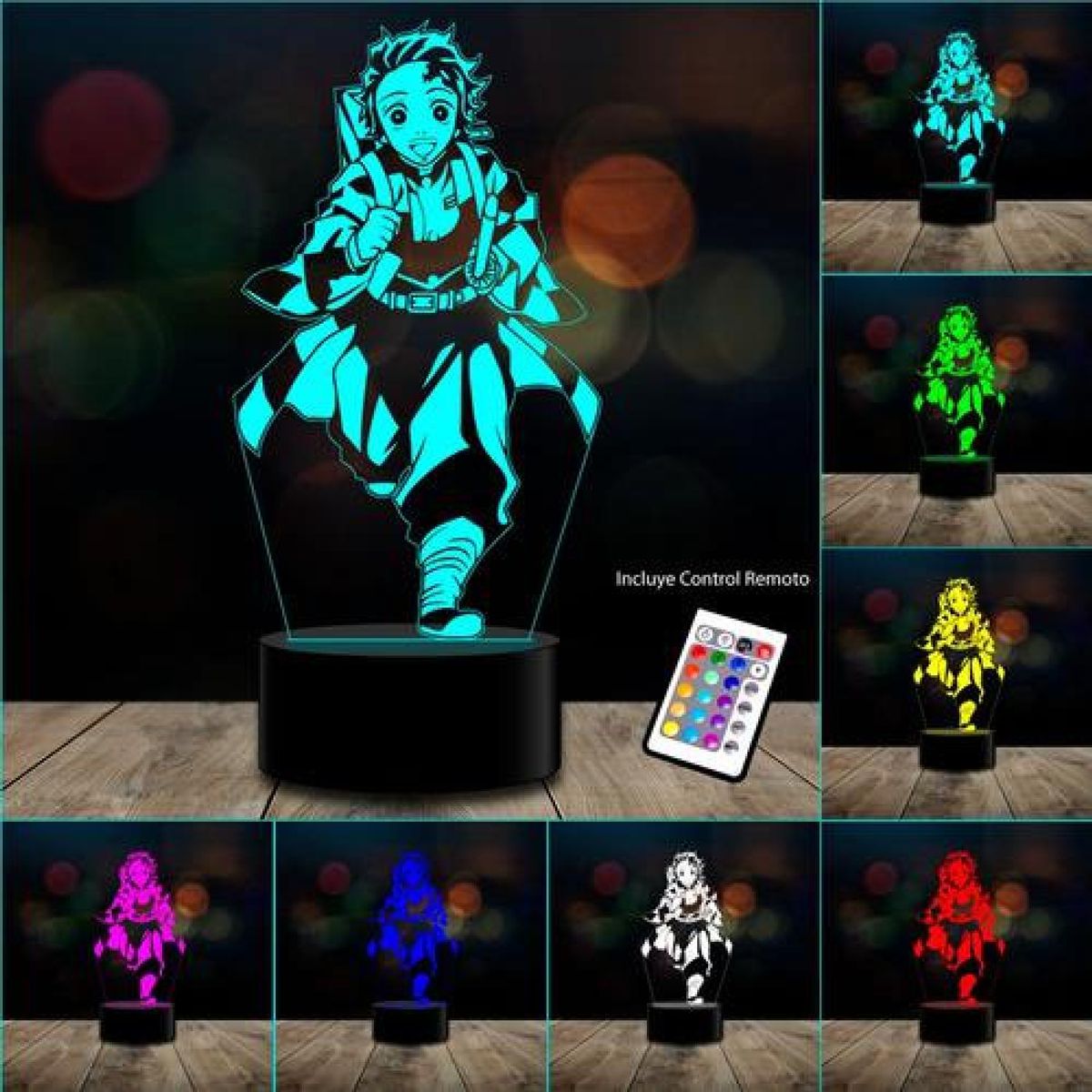 GENERICO - Lampara 3d Tanjiro Demon Slayer C Remoto 16 Color