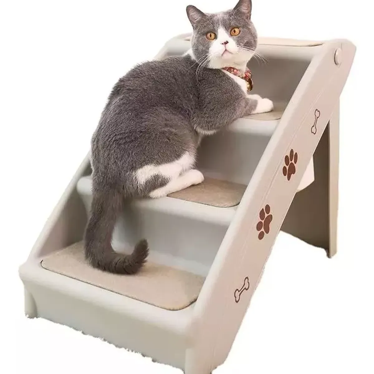 GENERICO - Escalera Plegable 4 Escalones Para Perros Y Mascotas Beige