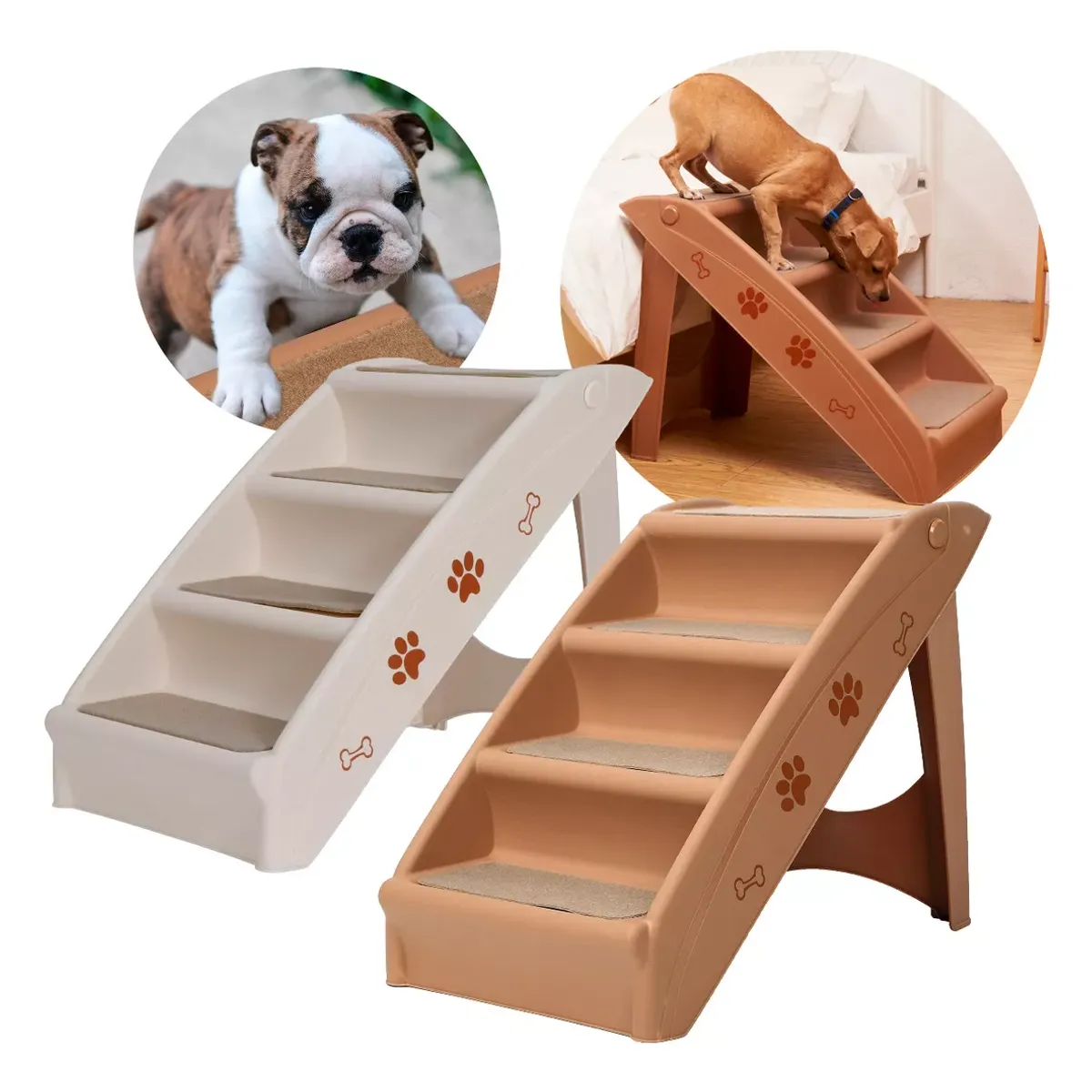 GENERICO - Escalera Plegable 4 Escalones Para Perros Y Mascotas Beige