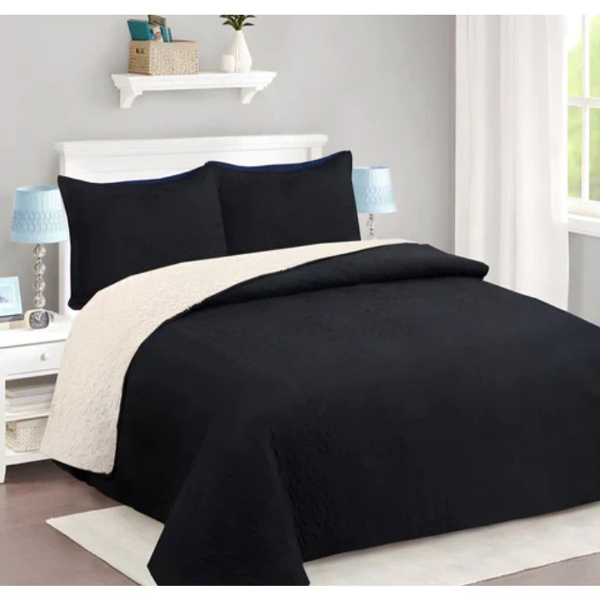 COMPRAPO - Cubrecama Quilt Juvenil Sherpa 1.5 Plazas Chiporro Mod. Negro + Funda