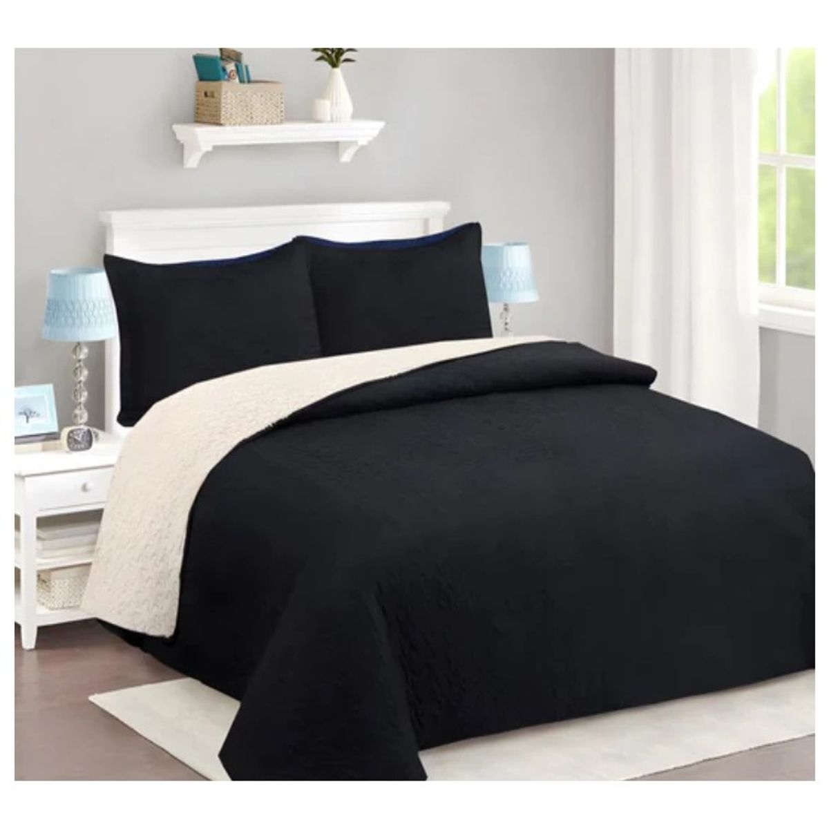 COMPRAPO - Cubrecama Quilt Juvenil Sherpa 1.5 Plazas Chiporro Mod. Negro + Funda