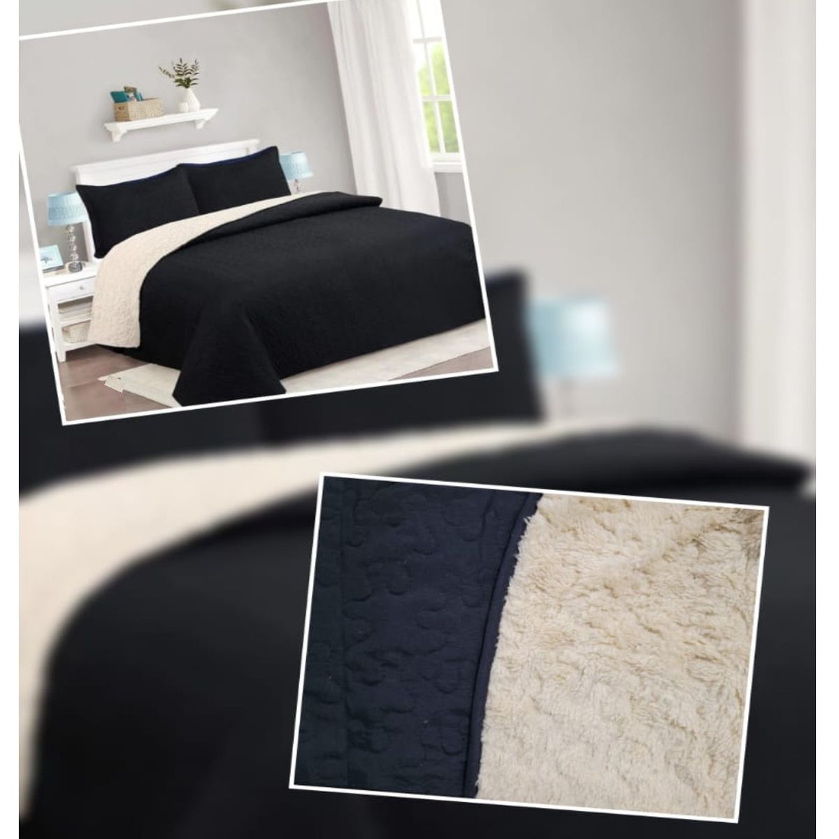 COMPRAPO - Cubrecama Quilt Juvenil Sherpa 1.5 Plazas Chiporro Mod. Negro + Funda