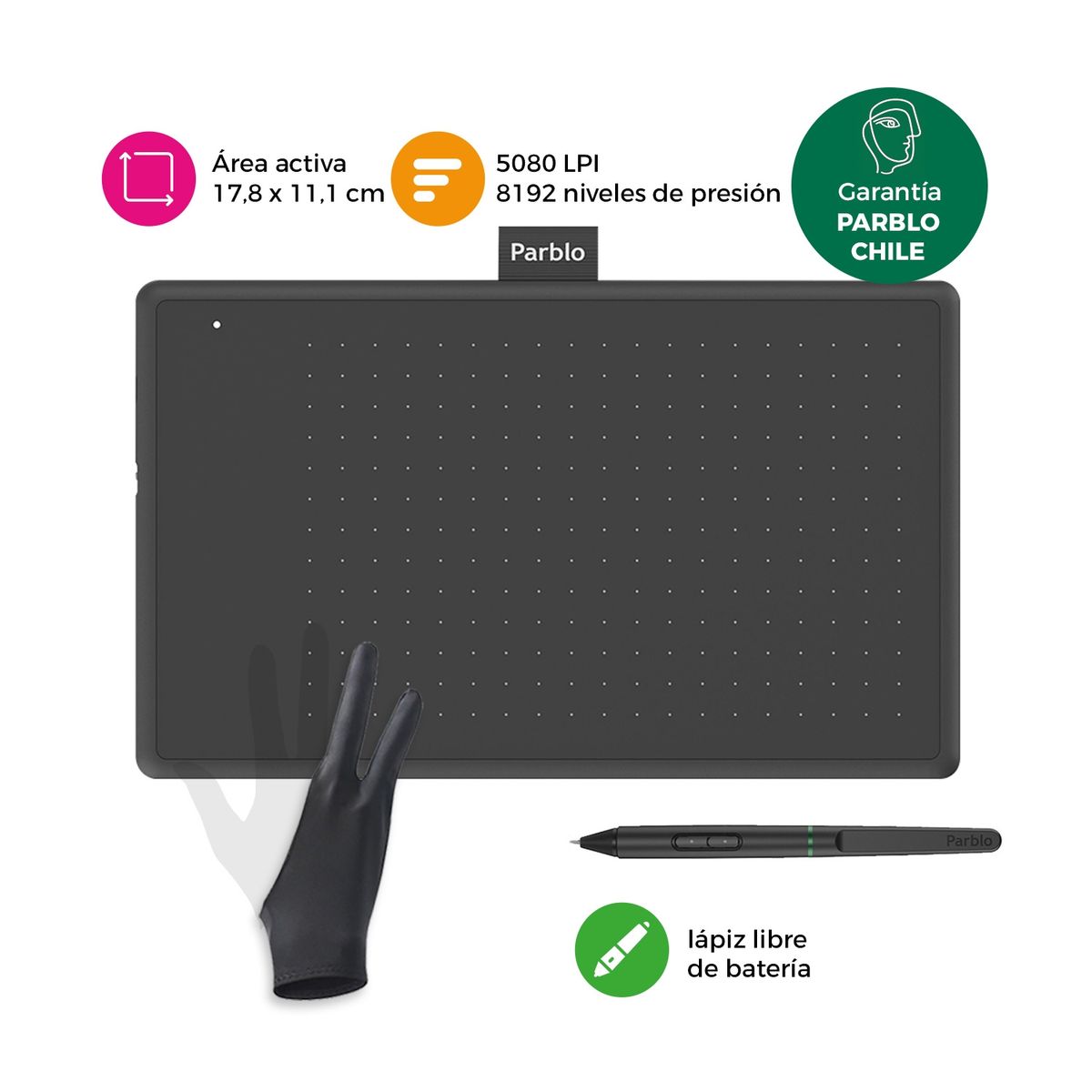 PARBLO - Tableta Gráfica Digitalizadora Parblo Ninos N7 Black con Guante