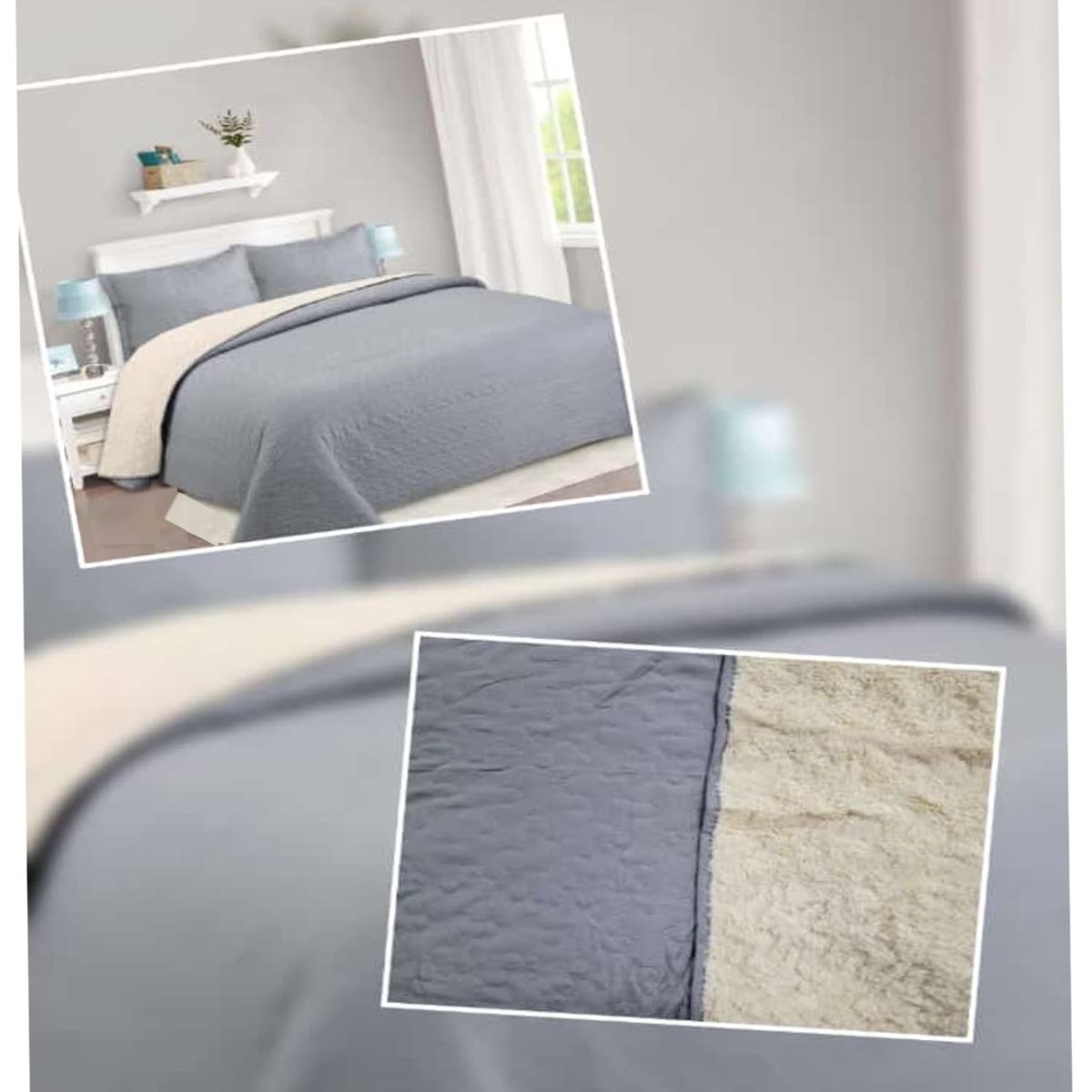 COMPRAPO - Cubrecama Quilt Juvenil Sherpa 1.5 Plazas Chiporro Mod. Gris + Funda
