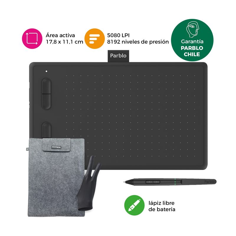 PARBLO - Tableta Gráfica Digitalizadora Parblo Ninos N7B con Funda y Guante